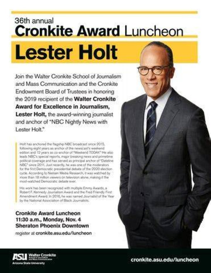 Cronkite School Honors NBC&rsquo;s Lester Holt with 36th Cronkite Award ASU