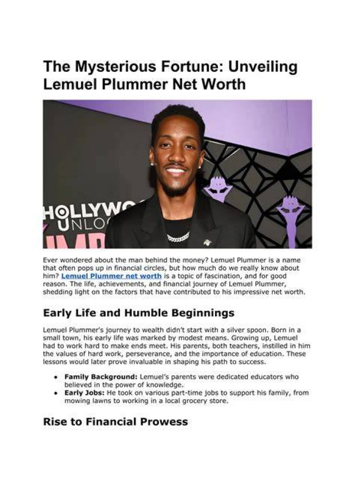 Unveiling The Secrets: Lemuel Plummer's Net Worth And Investment Strategies